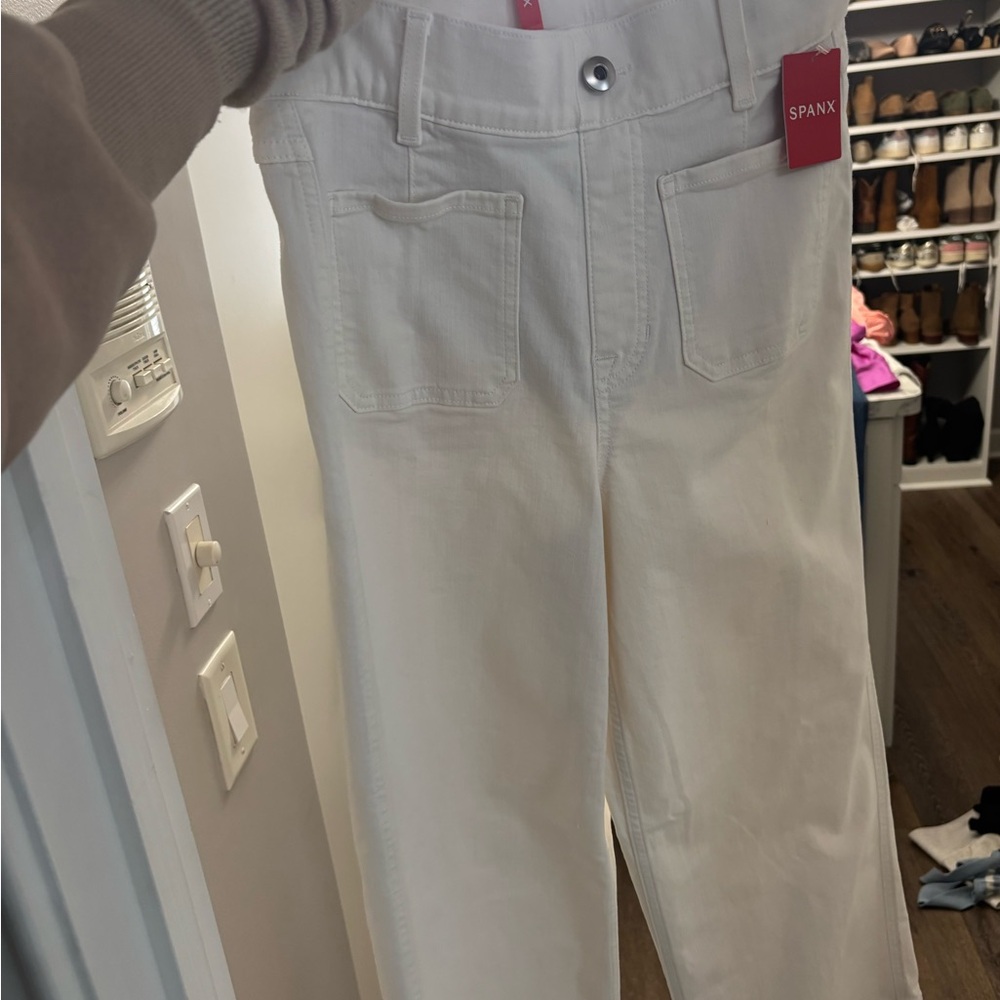 SPANX Women's Xs Cream wide leg Leg Jeans